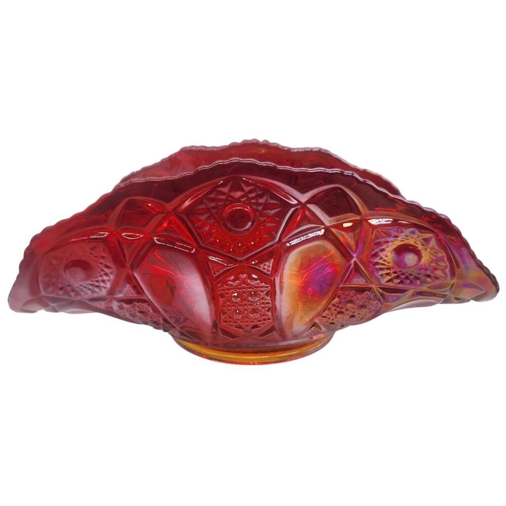 VINTAGE LE SMITH RUBY RED HERITAGE SUNBURST BANANA BOWL IRIDISED